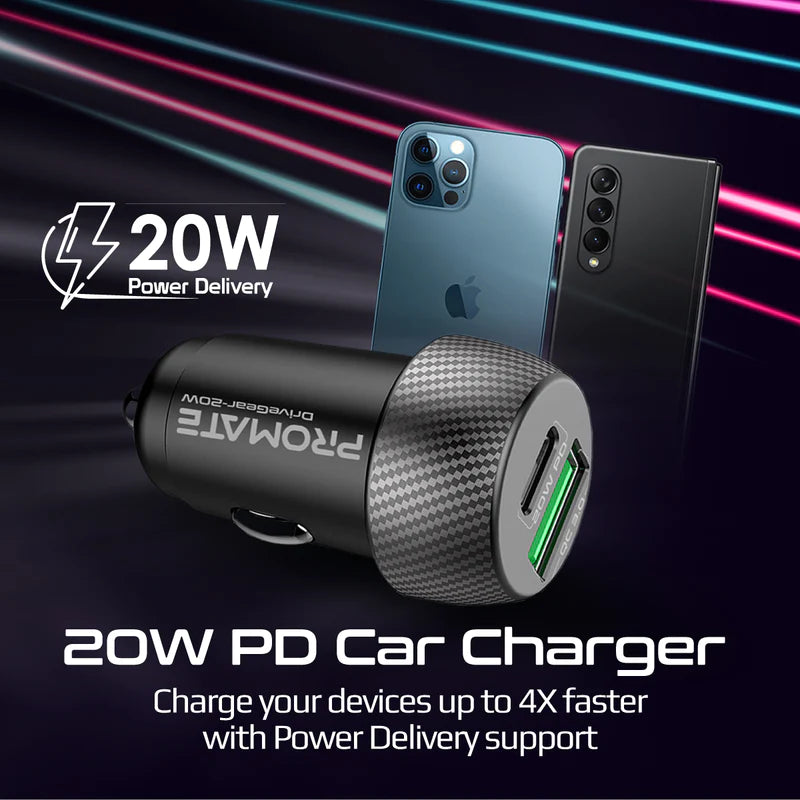 Promate 20W Quick Charging Mini Car Charger
