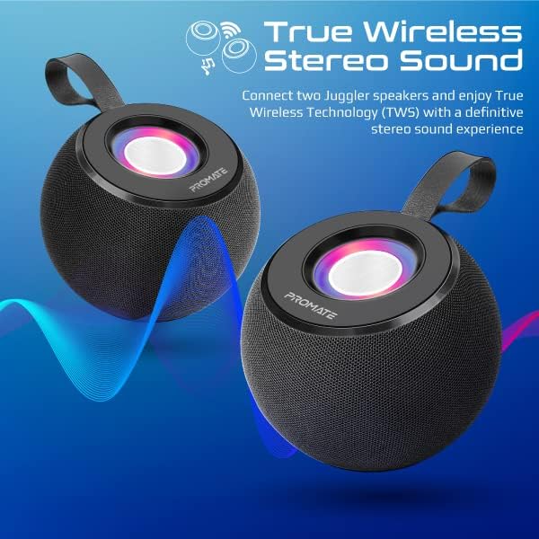 Promate LED Bluetooth Speaker, Dynamic 5W True Wireless Speaker - Juggler-Black