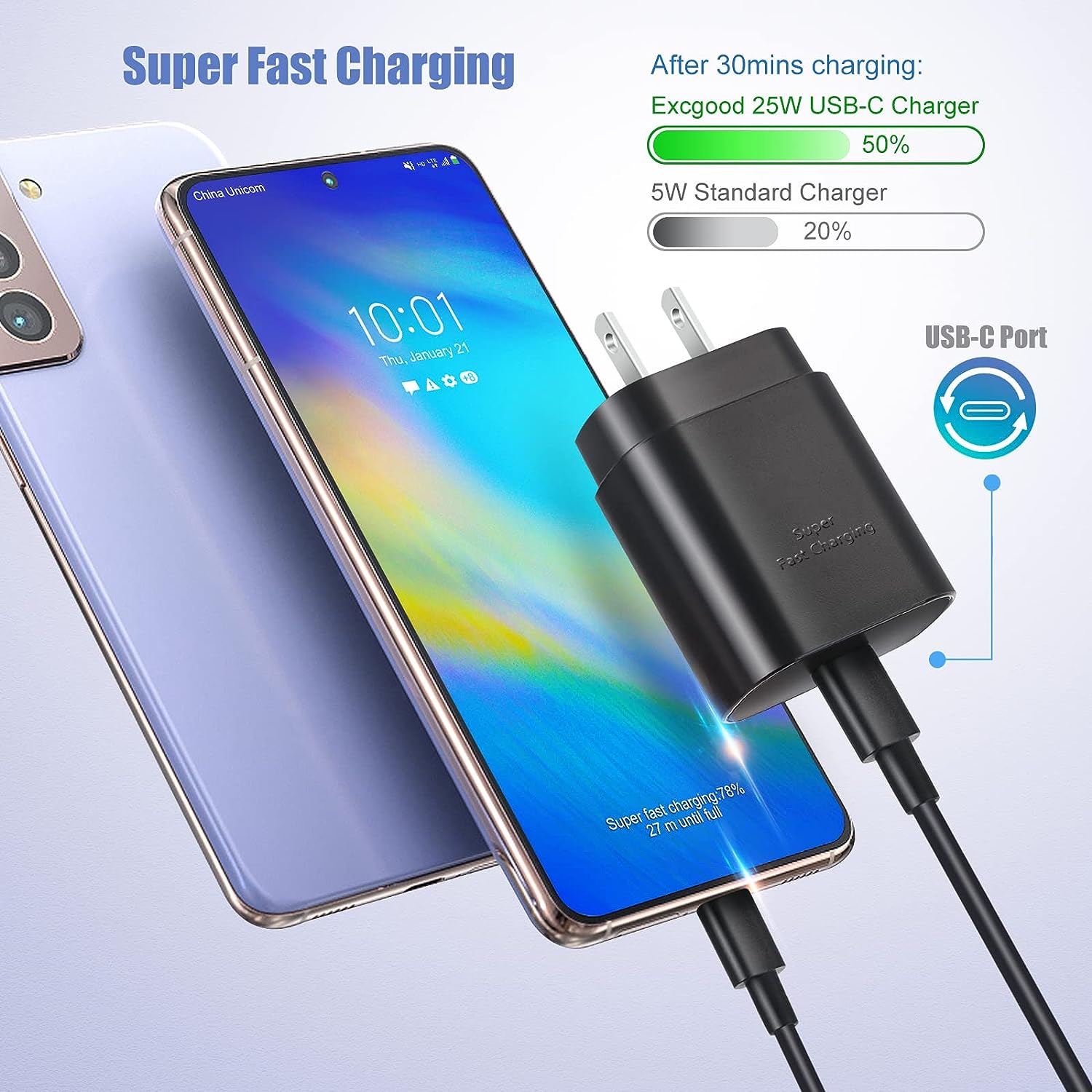 Welltech Super Fast Charging 25w Charger with Type-C to Type-C Cable