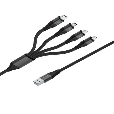 Porodo 4 in 1 Aluminum Braided Cable 1.2M 2.4A  (Lightning 2X / Micro USB / Type-C )