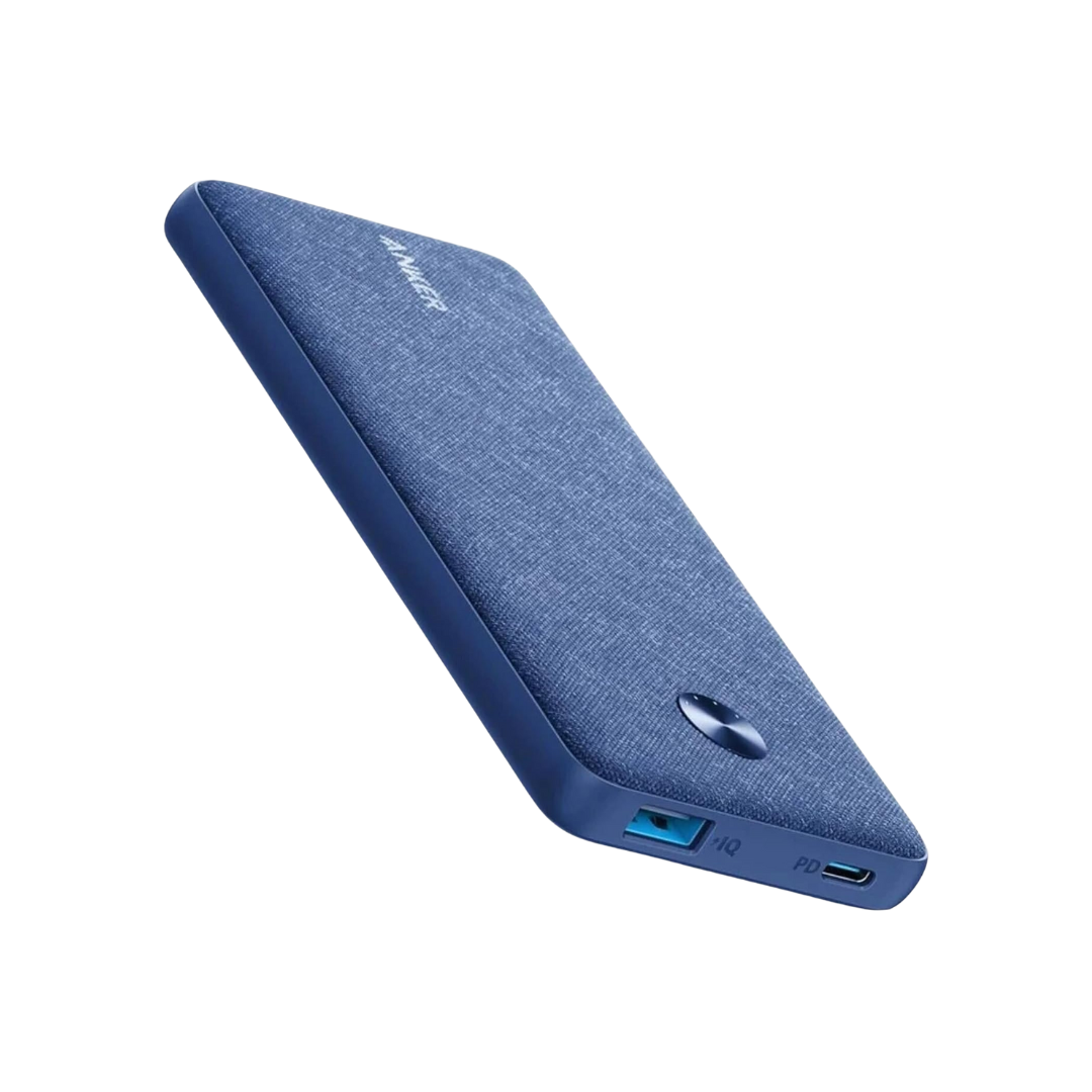 Anker presents the PowerCore Metro Essential in Blue Fabric, boasting a 20000mAh capacity with 20W PD support. Model: A1287H32.