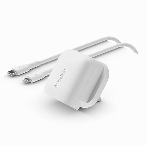 Belkin BoostCharge USB-C Wall Charger 20W + USB-C Cable with Lightning Connector - White