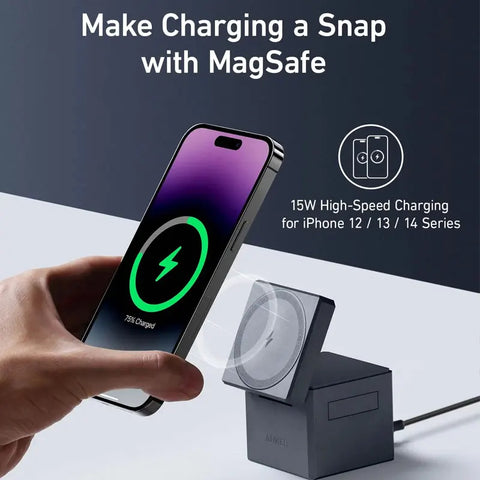 Anker 3-in-1 Cube MagSafe Charger Stand: a foldable wireless charger capable of 15W Max Fast Charging, perfect for the iPhone 15 Y1811