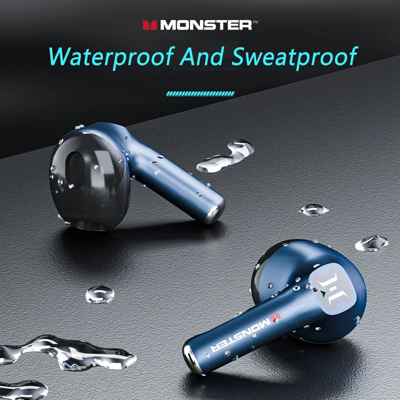 Monster XKT10 Bluetooth Earphones: Waterproof TWS, Noise Reduction, Microphone, Sports Headset