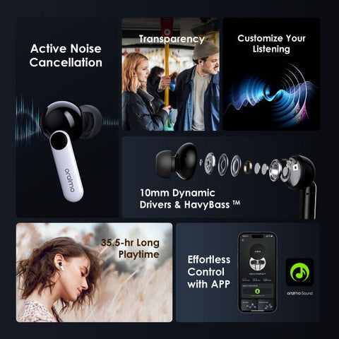 Oraimo OEB-E105D FreePods 4 Active Noise Cancellation Easy Control APP 35.5-hr Long Playtime Noise Reduction in Calls True Wireless Stereo Earbuds