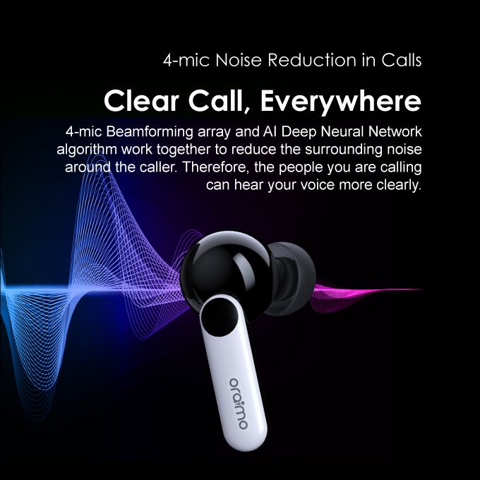 Oraimo OEB-E105D FreePods 4 Active Noise Cancellation Easy Control APP 35.5-hr Long Playtime Noise Reduction in Calls True Wireless Stereo Earbuds