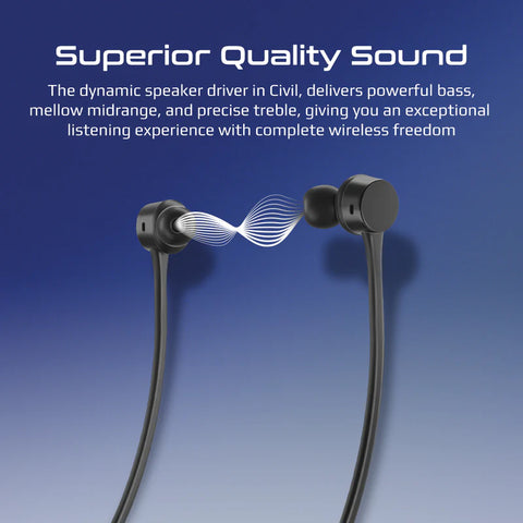 Promate Civil High-Fidelity Liquid Silicone Wireless Neckband Earphones