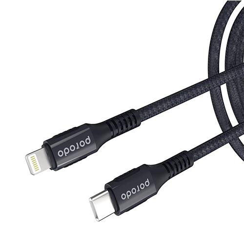 Porodo  Braided & Aluminum Type C to Lightning Cable 1.2m - Black