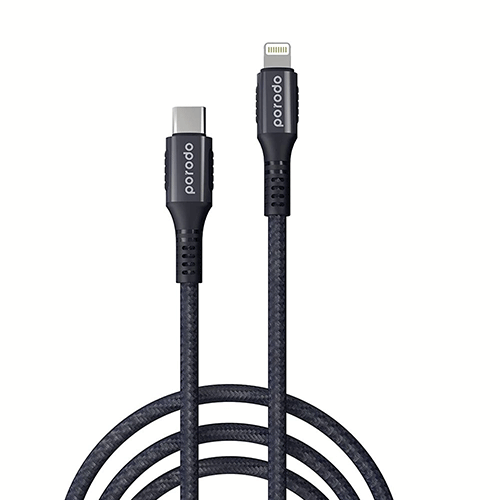 Porodo  Braided & Aluminum Type C to Lightning Cable 1.2m - Black