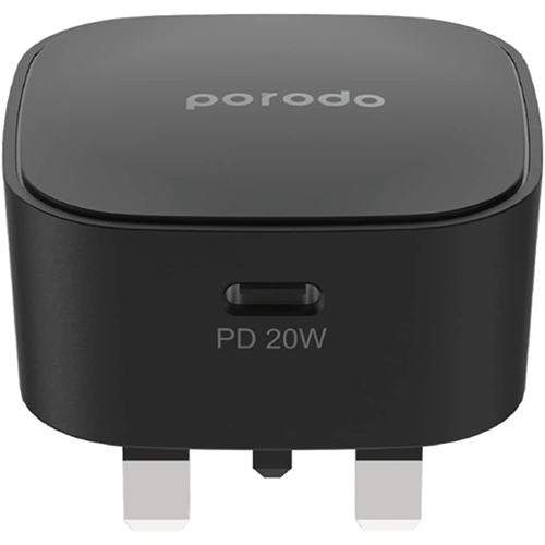 Porodo Super-Compact Fast Wall Charger PD 20W UK - Black