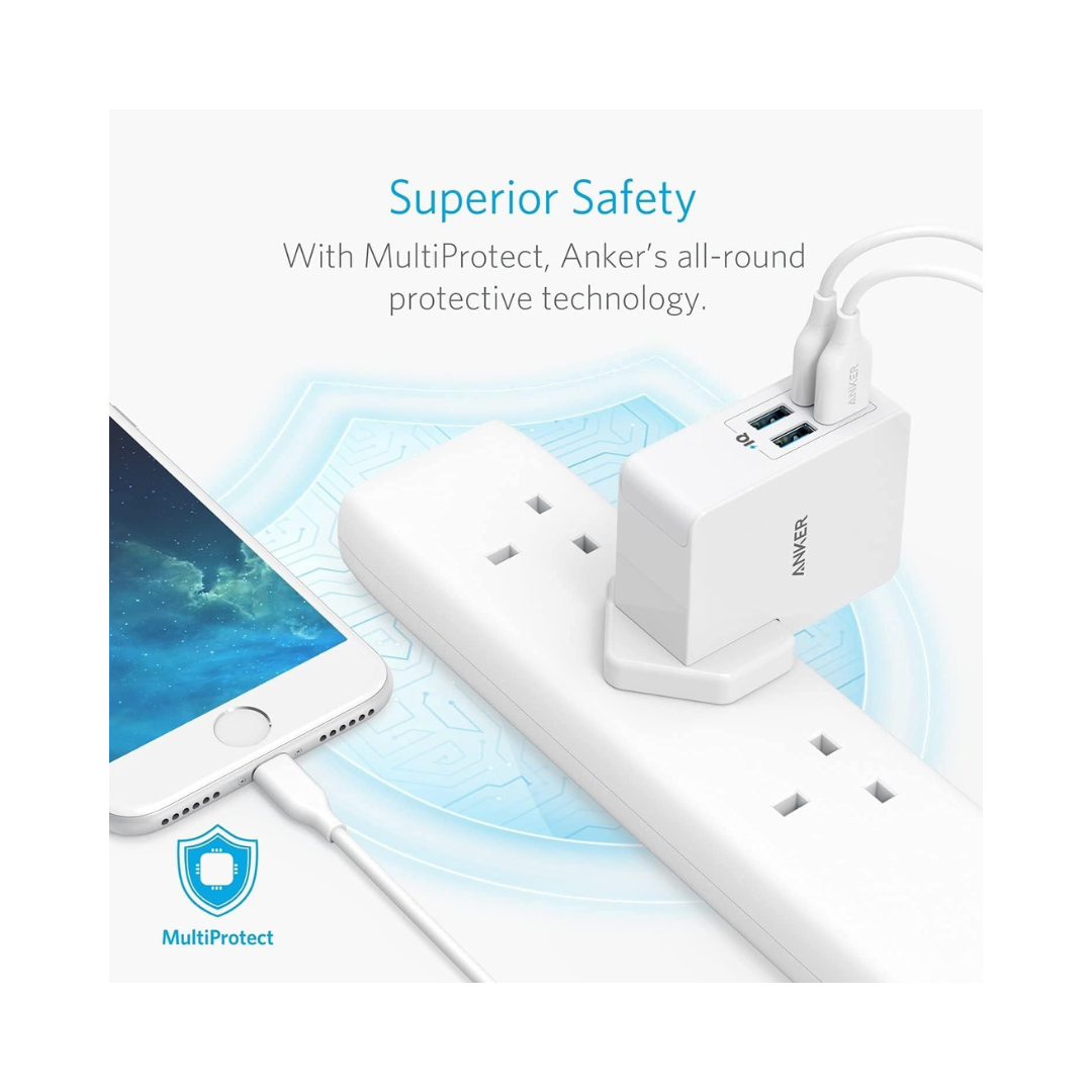 Anker PowerPort 4 Lite USB Plug Charger: a compact 4-port charger delivering 5.4A/27W. Compatible with various devices including iPhone XS/XS Max/XR/X/8, Galaxy S8/Note 3, iPad Air 2/mini 3, and more. Comes with interchangeable UK and EU travel adapters