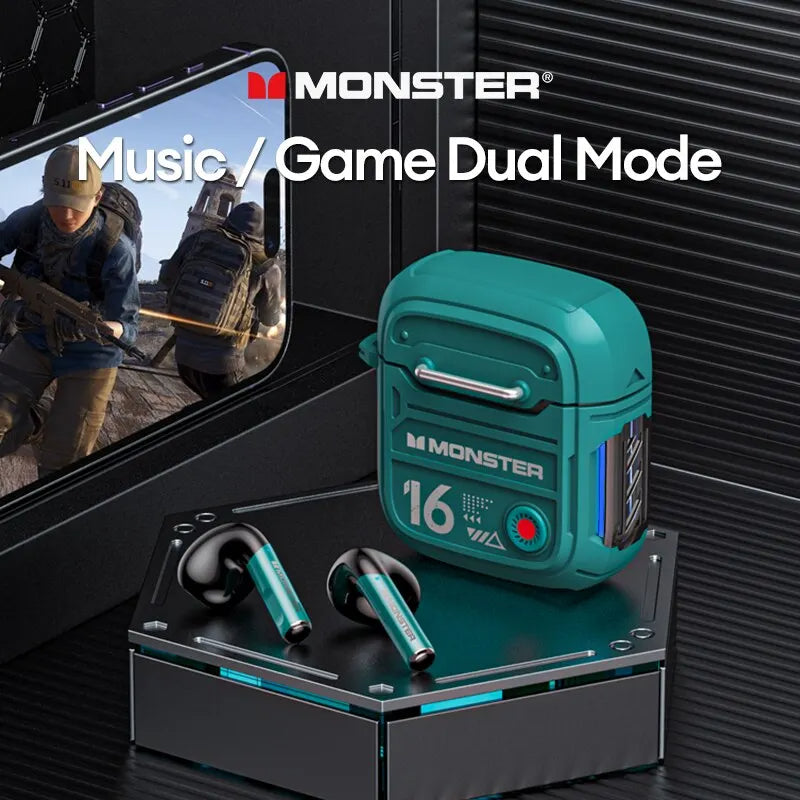 Monster XKT16 Bluetooth 5.3 Wireless Gaming Earphones: HiFi Sound, HD Call, Touch Control, Dual Mode