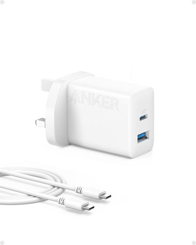Anker 20W Dual Port USB-C Charger, Fast Charger for iPhone 15/15 Pro/15 Pro Max/14/13/12, iPad Pro, AirPods, Samsung, and More (USB-C Cable Included)