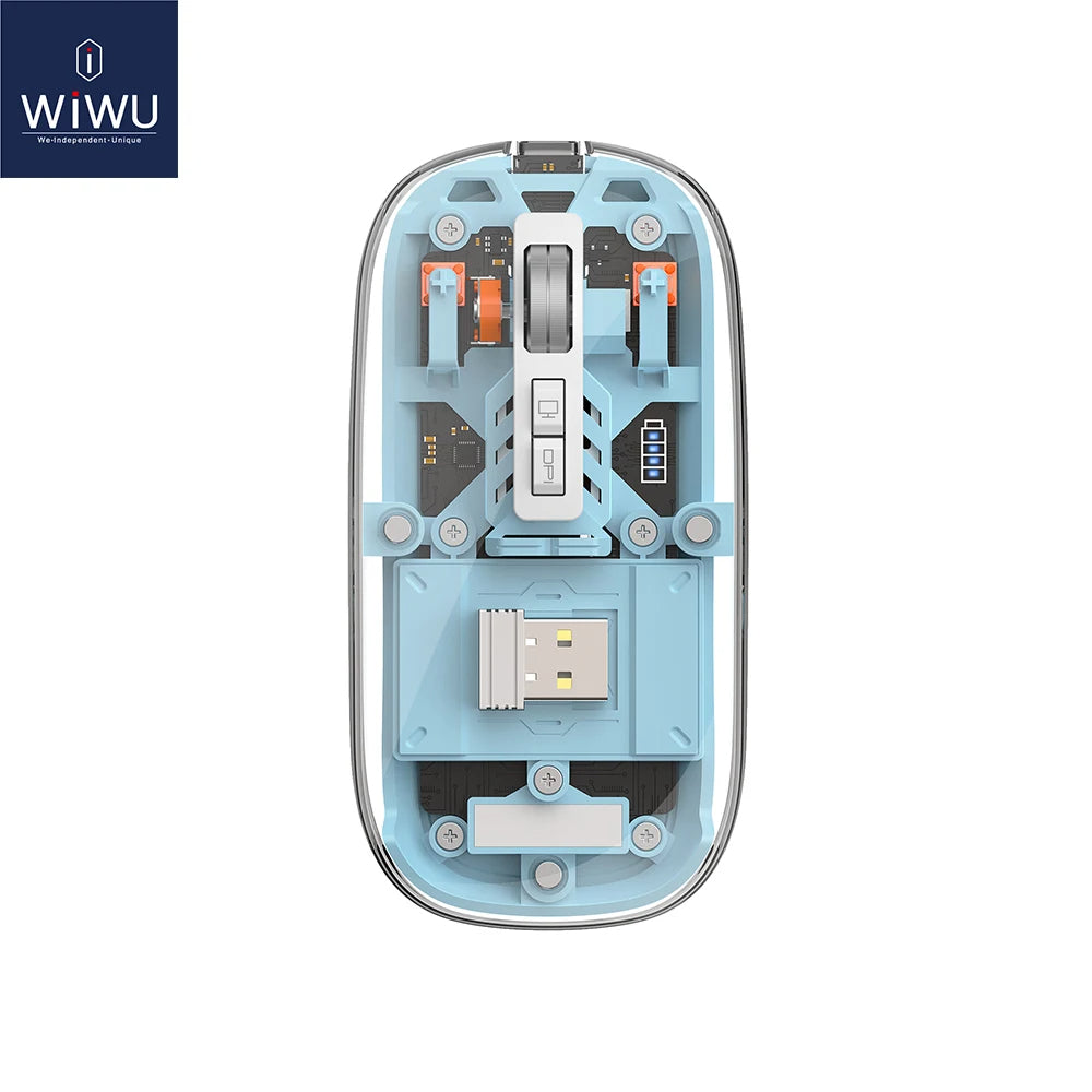 WiWU Crystal Wireless Mouse: Featuring Removable Cover and Dual Bluetooth Connectivity. Switch Between 3 Modes to Connect Seamlessly to iOS/Android/Windows Devices
