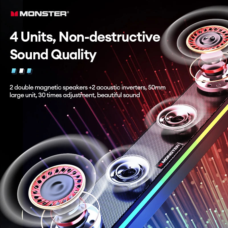 Monster G01 Wireless subfoofer Speaker 4 Units Surround Sound Loudspeaker Bluetooth 5.2 Portable Boombox For Gaming Movies