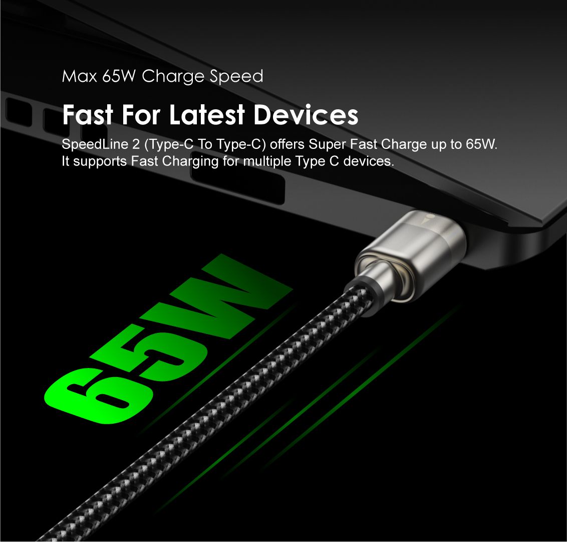 Oraimo SpeedLine 2 65W Ultra-fast Charging Type-C to Type-C Data Cable
